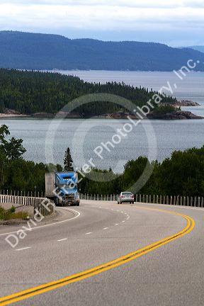 Highway 17 along Lake Superior east of Marathon, Ontario, Canada.