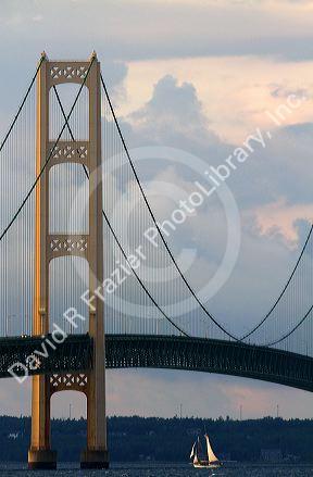 View of the Mackinac Bridge connecting the Upper and Lower peninsulas of Michigan, USA.