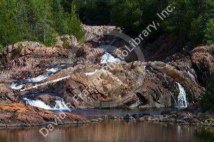 Aguasabon River flowing into Lake Superior at Terrace Bay, Ontario, Canada.