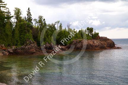 Rocky shore of Lake Superior, north of Sault Ste. Marie, Ontario, Canada.