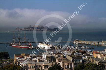 View of Alcatraz Island and the San Francisco Bay, California, USA.