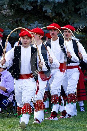 The Oinkari Basque Dancers perform at the Trailing of the Sheep Festival in Hailey, Idaho, USA.