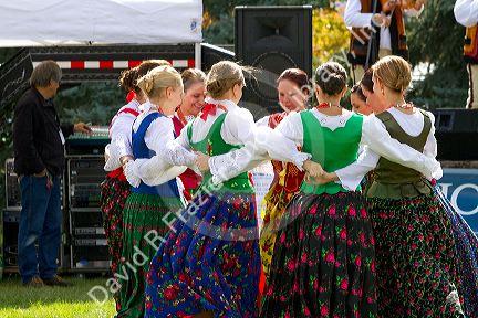 Polish Highlanders folk dancers perform at the Trailing of the Sheep Festival in Hailey, Idaho, USA.