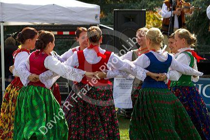 Polish Highlanders folk dancers perform at the Trailing of the Sheep Festival in Hailey, Idaho, USA.