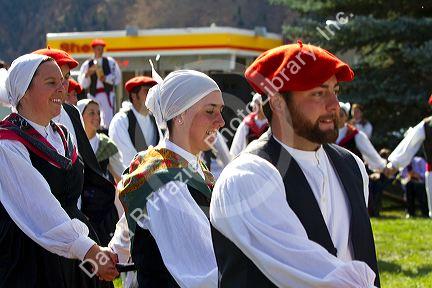 The Oinkari Basque Dancers perform at the Trailing of the Sheep Festival in Hailey, Idaho, USA.