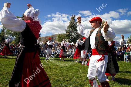 The Oinkari Basque Dancers perform at the Trailing of the Sheep Festival in Hailey, Idaho, USA.