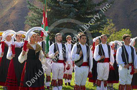 The Oinkari Basque Dancers perform at the Trailing of the Sheep Festival in Hailey, Idaho, USA.