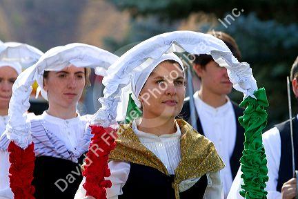 The Oinkari Basque Dancers perform at the Trailing of the Sheep Festival in Hailey, Idaho, USA.
