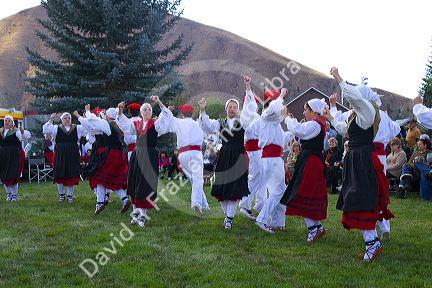 The Oinkari Basque Dancers perform at the Trailing of the Sheep Festival in Hailey, Idaho, USA.