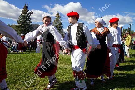 The Oinkari Basque Dancers perform at the Trailing of the Sheep Festival in Hailey, Idaho, USA.
