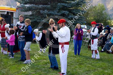 The Oinkari Basque Dancers perform at the Trailing of the Sheep Festival in Hailey, Idaho, USA.