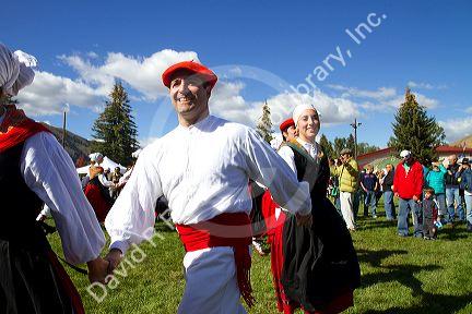 The Oinkari Basque Dancers perform at the Trailing of the Sheep Festival in Hailey, Idaho, USA.