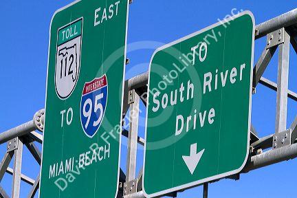 Highway sign in Miami, Florida, USA.