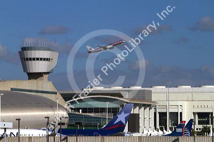 American Airlines Boeing 767 at take off from the Miami International Airport, Florida, USA.