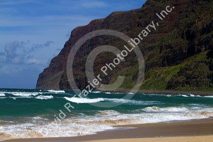 Polihale Beach and State Park located on the western side of the island of Kauai, Hawaii, USA.