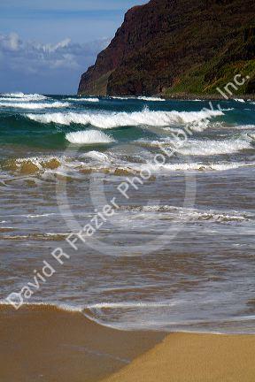 Polihale Beach and State Park located on the western side of the island of Kauai, Hawaii, USA.