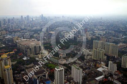 View of the Bangkok cityscape taken from the Baiyoke Tower II showing air pollution and smog, Thailand.
