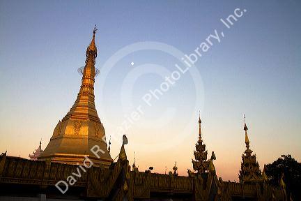 Sule Paya located in the heart of downtown (Rangoon) Yangon, (Burma) Myanmar.