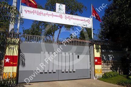 Gated entrance to the residence of Burmese opposition politician Aung San Suu Kyi in (Rangoon) Yangon, (Burma) Myanmar.