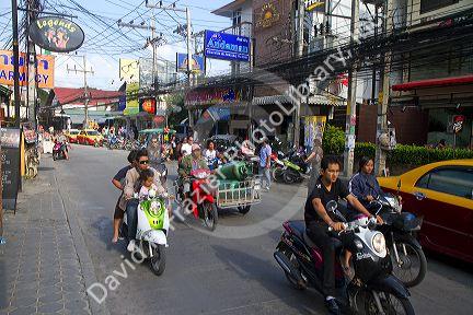 Street scene at Chaweng beach village on the island of Ko Samui, Thailand.