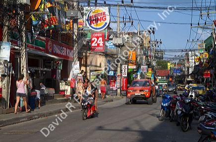 Street scene at Chaweng beach village on the island of Ko Samui, Thailand.