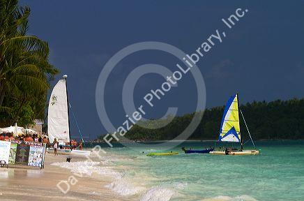 Catamarans in the Gulf of Thailand at Chaweng beach on the island of Ko Samui, Thailand.