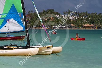 Catamarans in the Gulf of Thailand at Chaweng beach on the island of Ko Samui, Thailand.