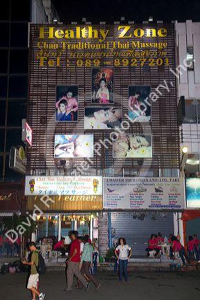 Health Zone thai massage storefront in Bangkok, Thailand.