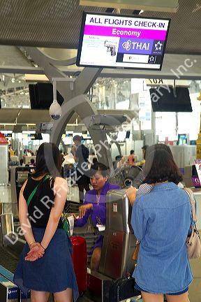 Security  and check in at the Suvarnabhumi Airport also known as the New Bangkok International Airport in Bangkok, Thailand.
