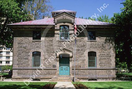 Old assay office in Boise, Idaho.  Sandstone structure is owned by the Idaho Historical Society.