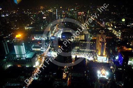 View of the Bangkok cityscape at night taken from the Baiyoke Tower II, Thailand.