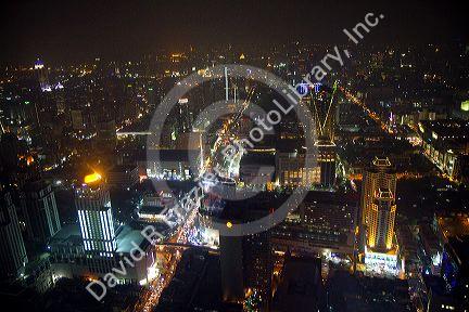 View of the Bangkok cityscape at night taken from the Baiyoke Tower II, Thailand.