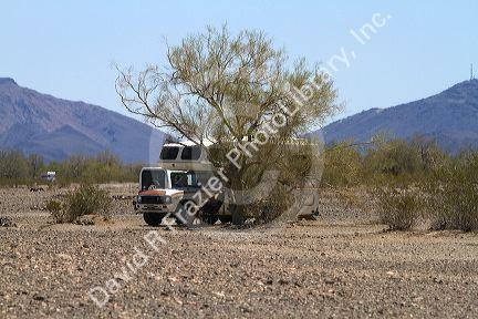 RV camping at Quartzsite, Arizona, USA.