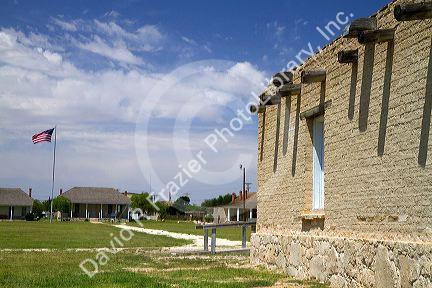 Historic fort site and adobe wall at Fort Stockton, Texas, USA.