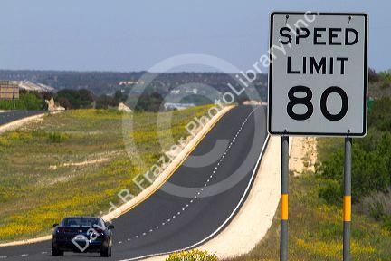 Speed Limit 80 mph road sign along Interstate 10 in west Texas, USA.