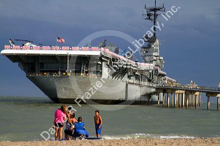 The USS Lexington, Essex-class aircraft carrier is a museum ship located in the bay at Corpus Christi, Texas, USA.