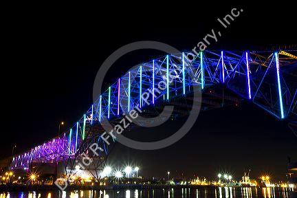 LED lights on the Corpus Christi Harbor Bridge located in Corpus Christi, Texas, USA.