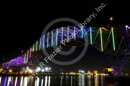 LED lights on the Corpus Christi Harbor Bridge located in Corpus Christi, Texas, USA.