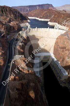 The Hoover Dam located in the Black Canyon of the Colorado River on the border between Arizona and Nevada, USA.