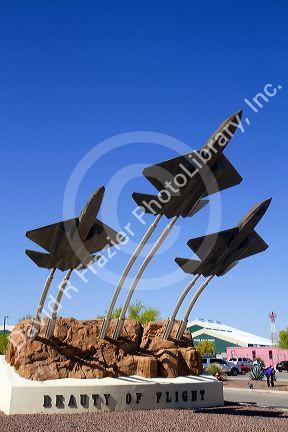 Jet sculpture at the entrance to the Pima Air and Space Museum located in Tucson, Arizona, USA.