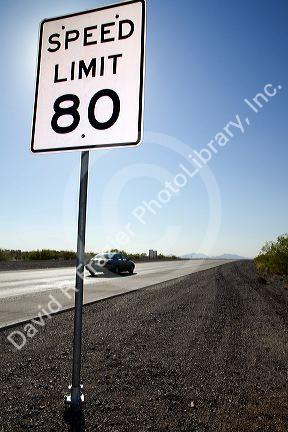Speed Limit 80 mph road sign along Interstate 10 in west Texas, USA.