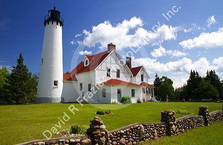 Point Iroquois Light on Whitefish Bay marking the western end of the St. Marys River, Michigan, USA.