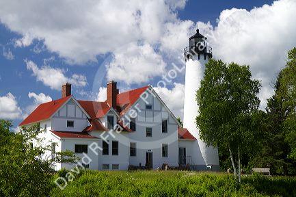 Point Iroquois Light on Whitefish Bay marking the western end of the St. Marys River, Michigan, USA.