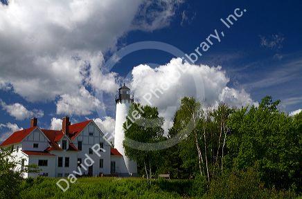 Point Iroquois Light on Whitefish Bay marking the western end of the St. Marys River, Michigan, USA.