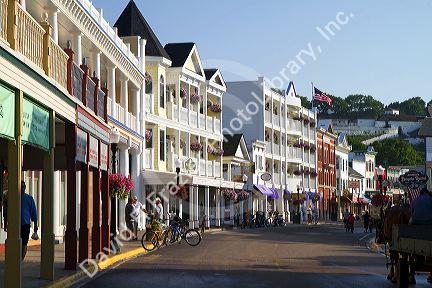 Market Street buildings on Mackinac Island located in Lake Huron, Michigan, USA.