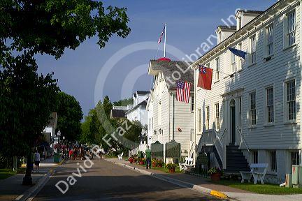 Market Street buildings on Mackinac Island located in Lake Huron, Michigan, USA.