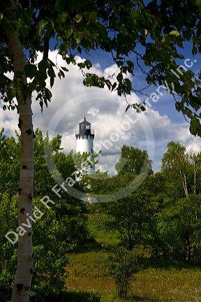Point Iroquois Light on Whitefish Bay marking the western end of the St. Marys River, Michigan, USA.