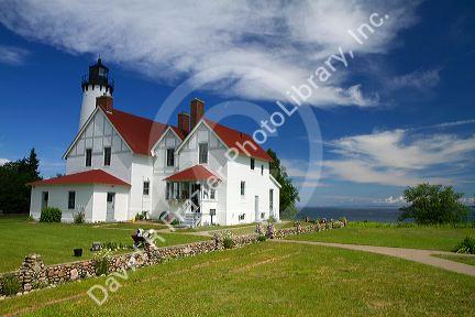 Point Iroquois Light on Whitefish Bay marking the western end of the St. Marys River, Michigan, USA.