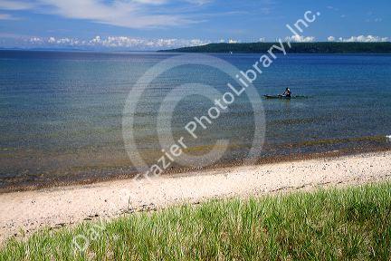 Kayaking in Whitefish Bay at Point Iroquois Light, Michigan, USA.