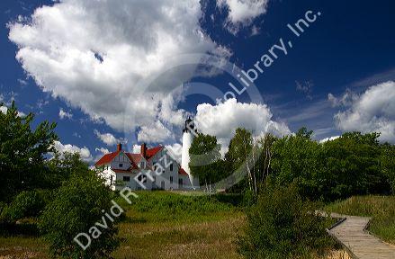 Point Iroquois Light on Whitefish Bay marking the western end of the St. Marys River, Michigan, USA.